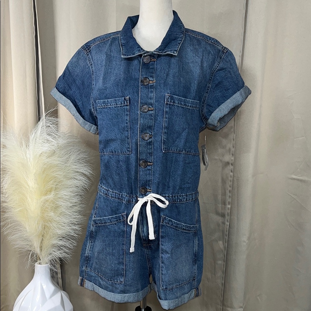 Aeropostale Short Cap Sleeve Denim Overall Womens Size L